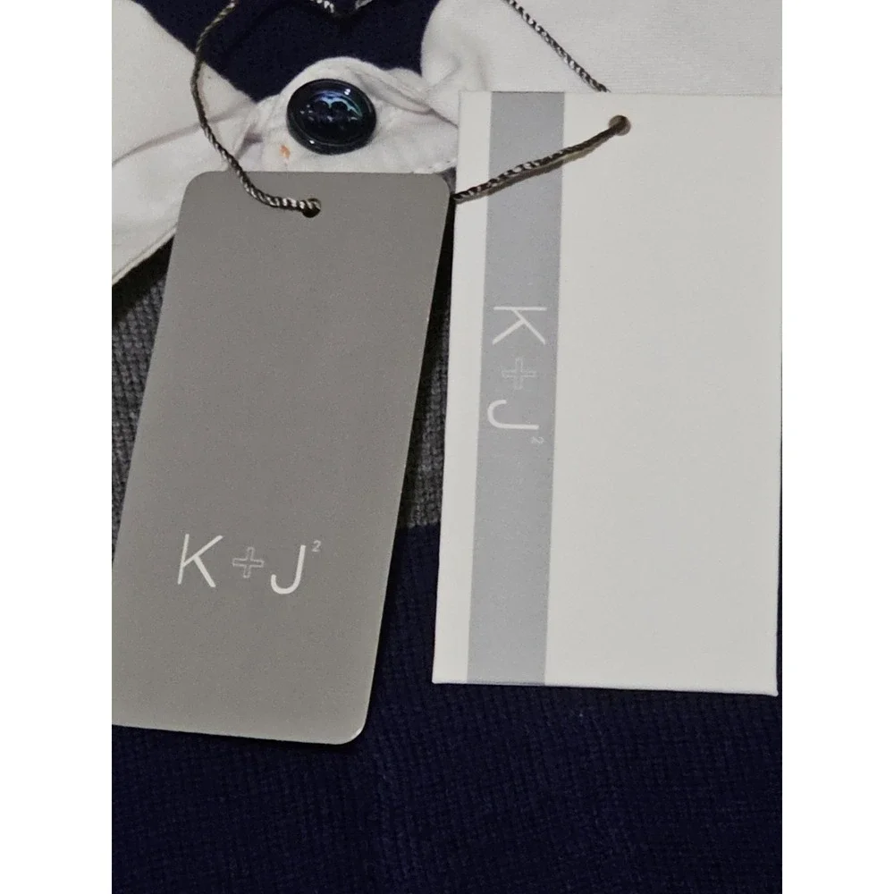 K+J2 Grey Striped Collared Polo Merino Wool‎ Long Sleeve Sz Large